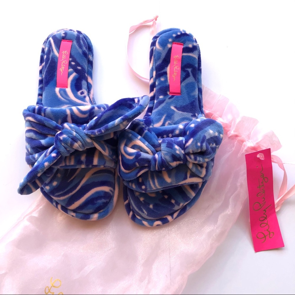 NWT Lilly Pulitzer Velvet Bow Slippers